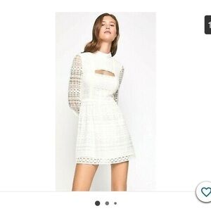 BCBGENERATION white lace dress long sleeve size 4 sheer high neck cut out